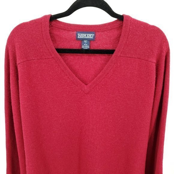 Men's 100% Lambswool Land's End V-Neck Sweater Large Tall Red Made in Scotland - Picture 4 of 14